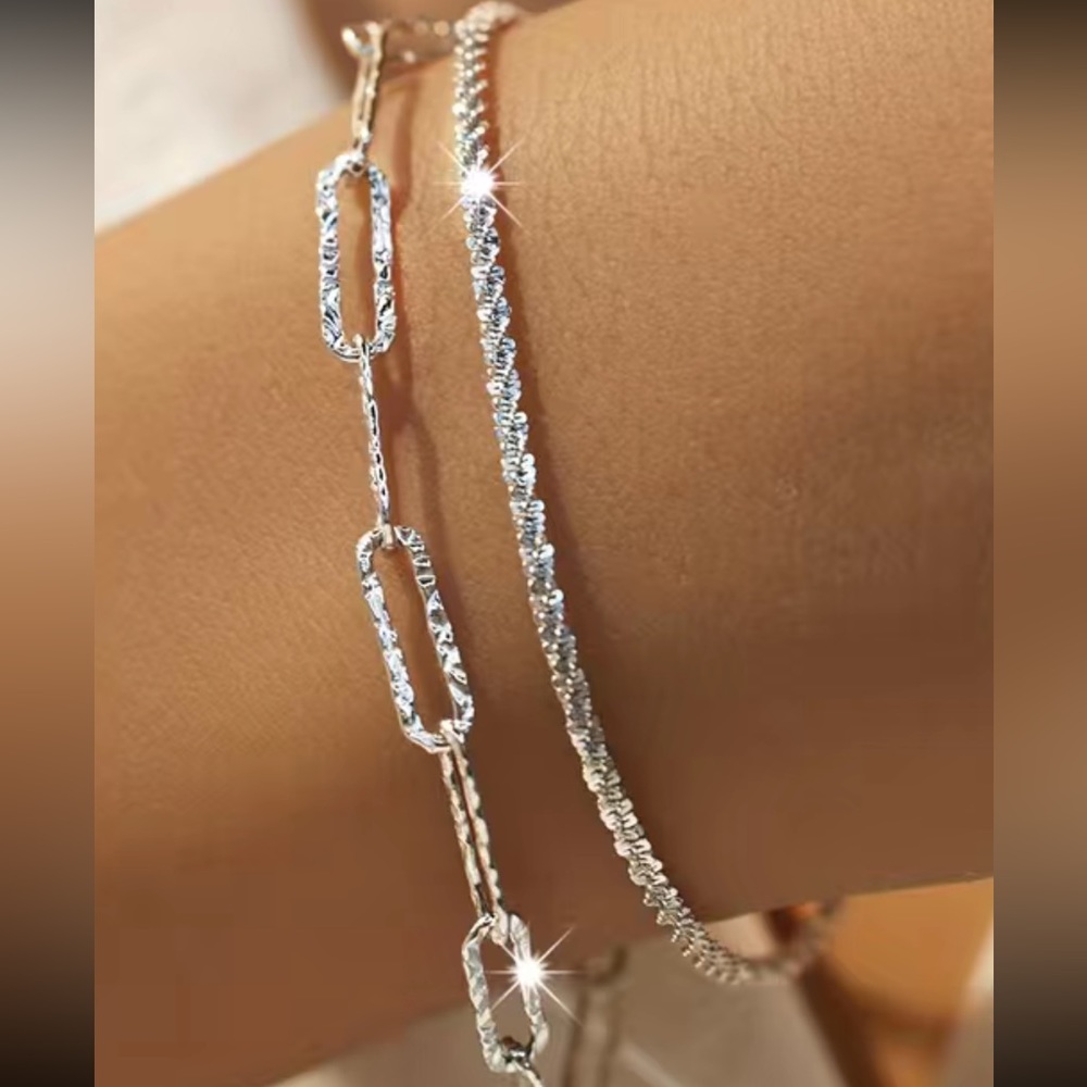 925 Silver and Diamond Double Chain Bracelet